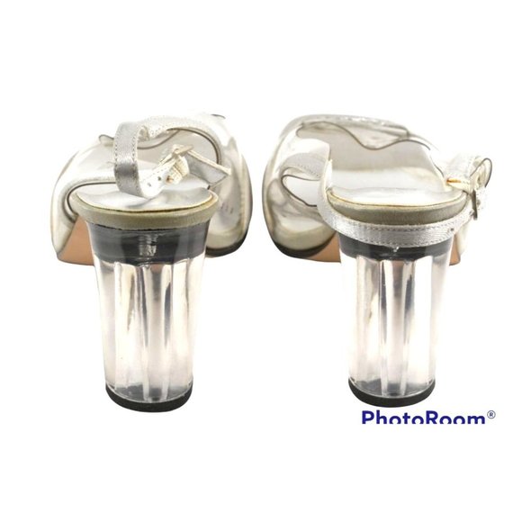 Y2K Lucite Heel Shoes, Clear Vinyl, Metallic Silver, Clear Crystals Bejeweled Hi - Picture 4 of 9